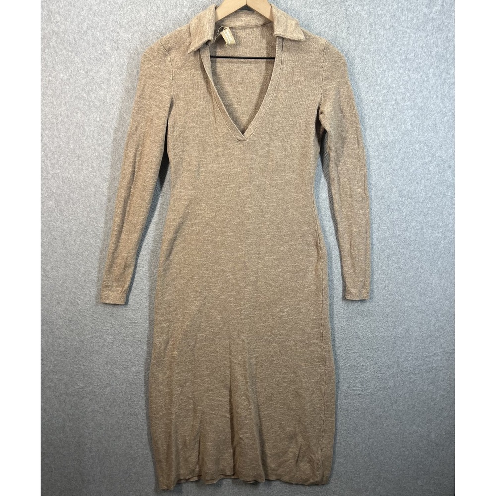 Free People Free-Est Midi Sweater Dress Womens XS TP Tan Excellent Cotton Linen